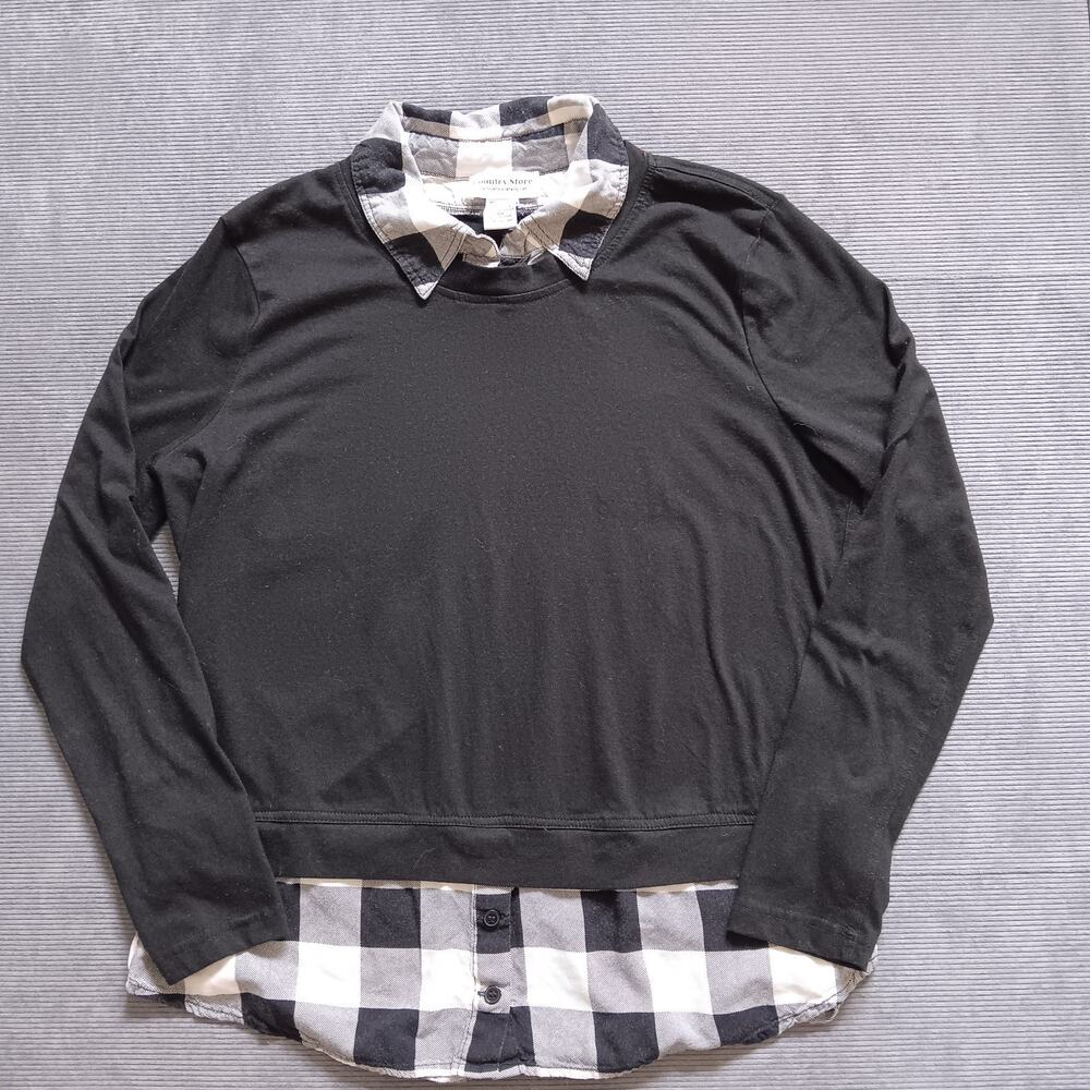 COUNTRY STORE Women's MED LAYERED SHIRT (black/white button-up under knit) EUC